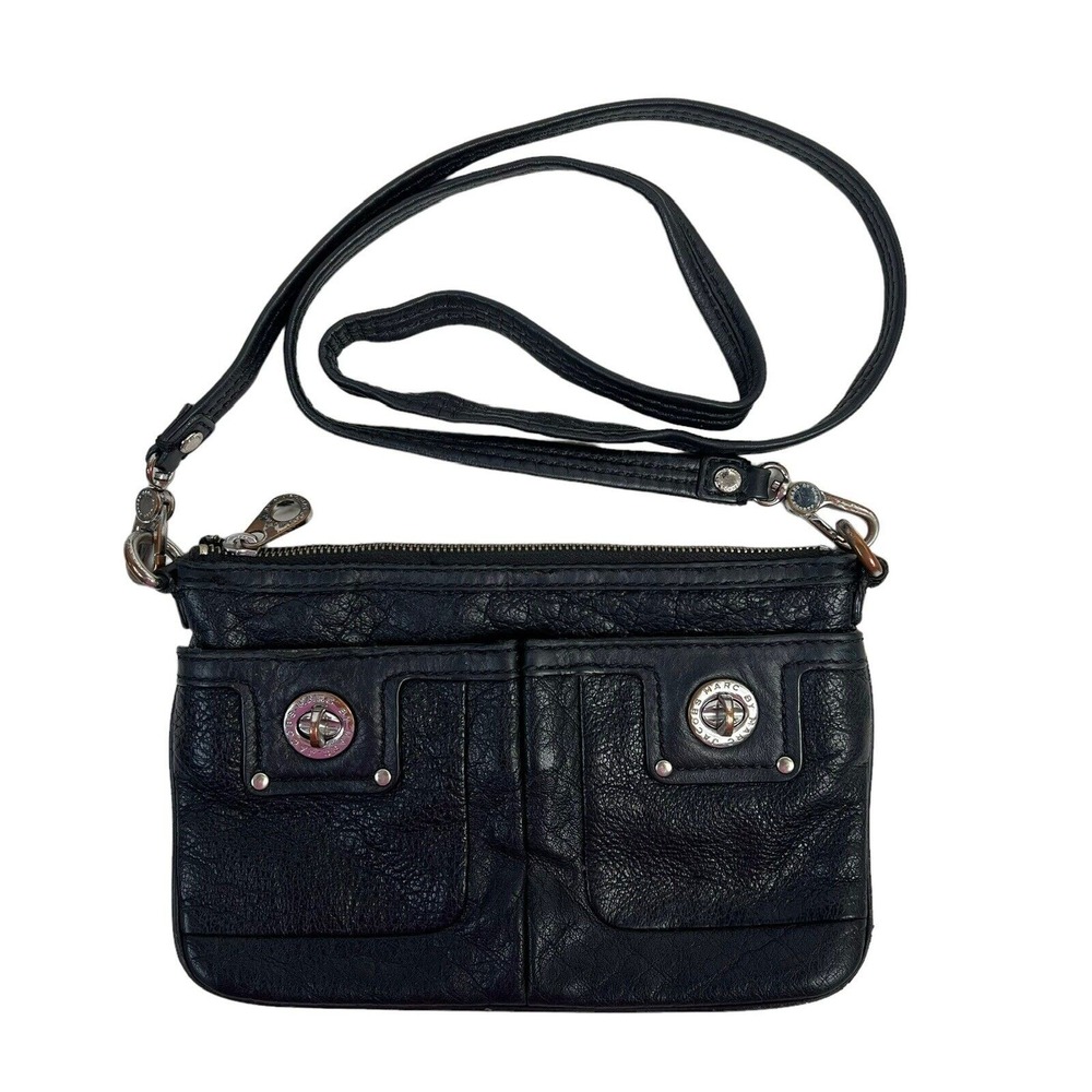 Marc By Marc Jacobs Black Pebbled Leather Adjustable Crossbody Messenger Bag